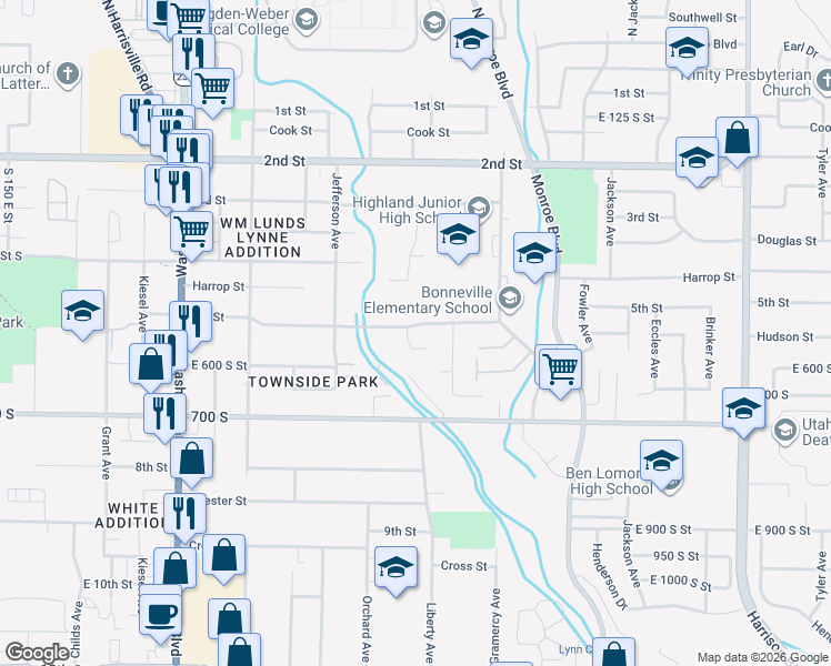 map of restaurants, bars, coffee shops, grocery stores, and more near 746 5th Street in Ogden