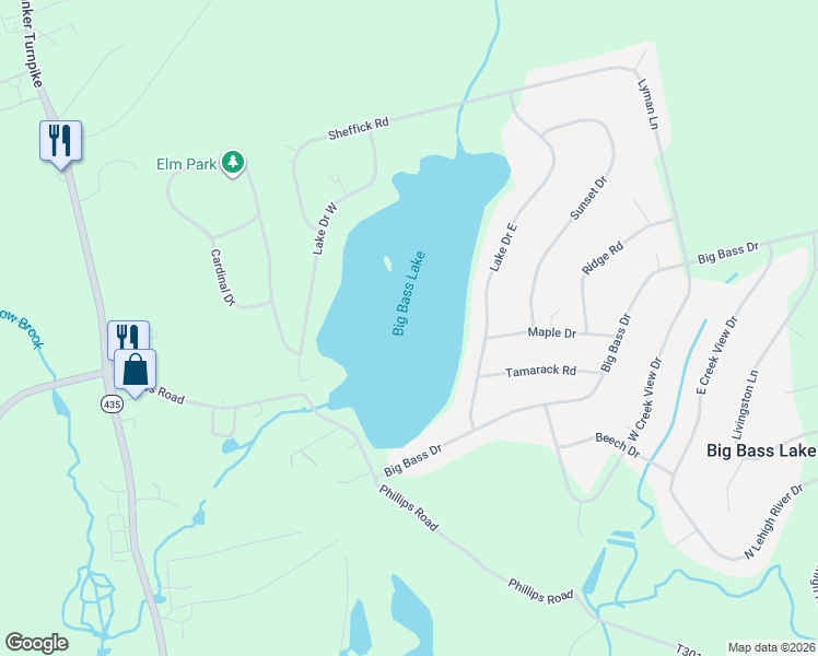map of restaurants, bars, coffee shops, grocery stores, and more near in Big Bass Lake