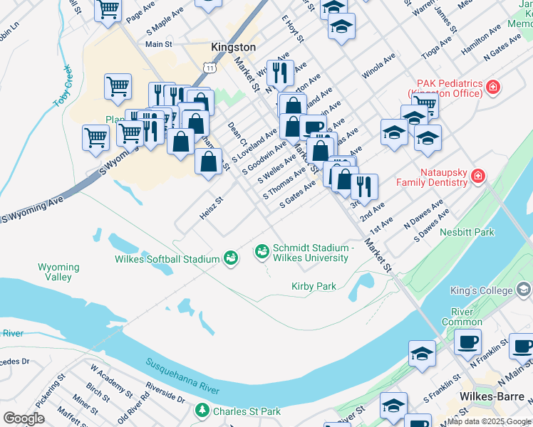 map of restaurants, bars, coffee shops, grocery stores, and more near 379 Northampton Street in Kingston
