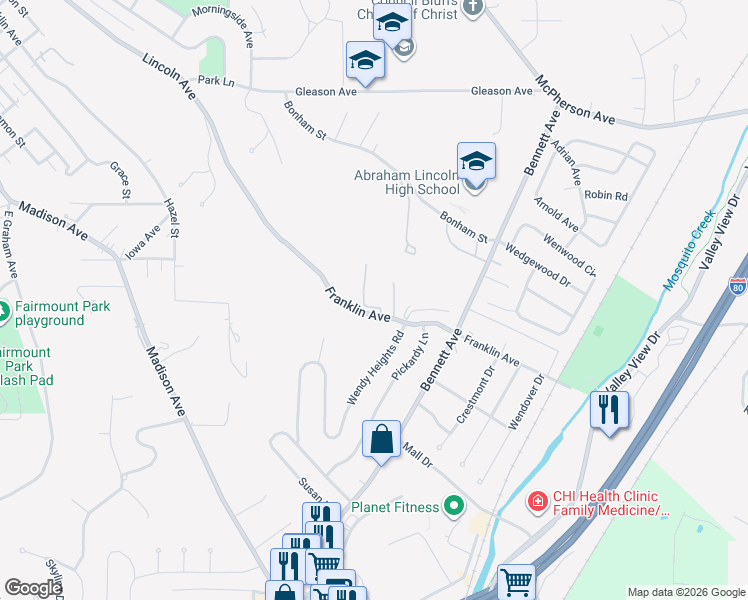 map of restaurants, bars, coffee shops, grocery stores, and more near 901 Franklin Avenue in Council Bluffs