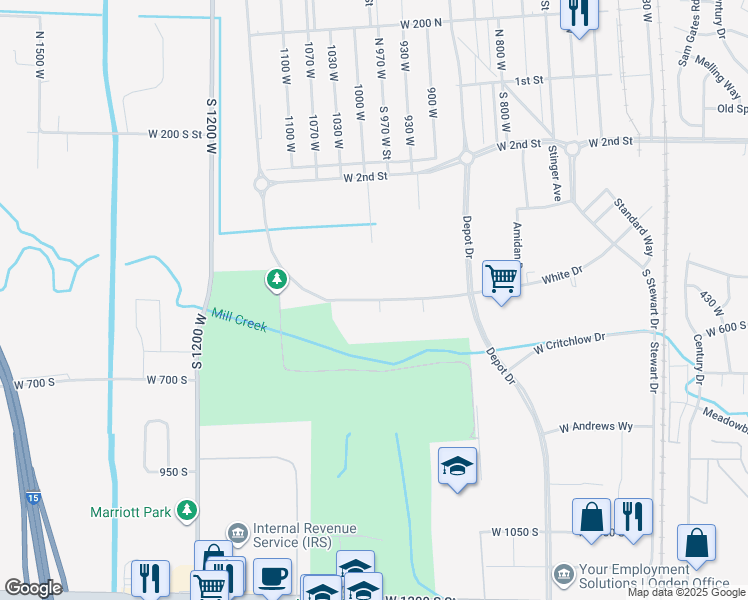 map of restaurants, bars, coffee shops, grocery stores, and more near South Critchlow Street in Ogden