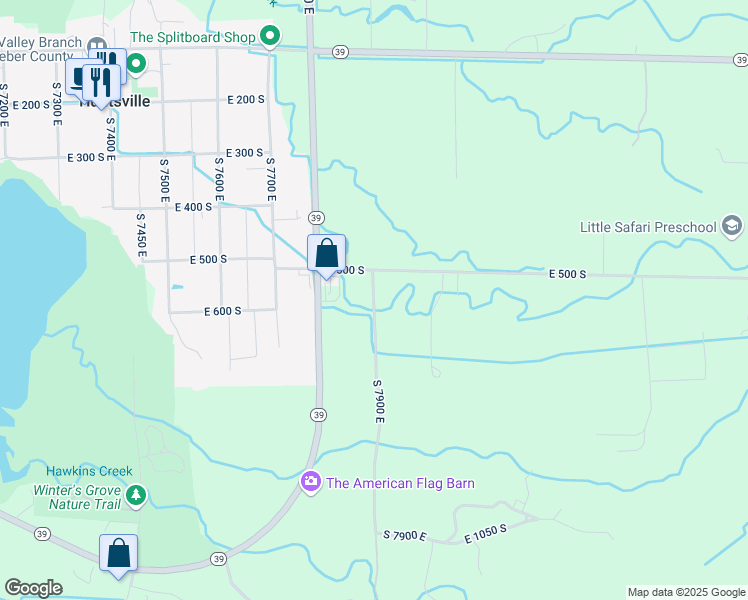 map of restaurants, bars, coffee shops, grocery stores, and more near 260 South 7900 East in Huntsville