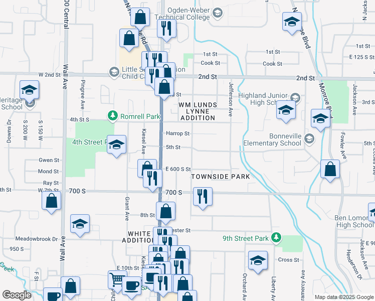 map of restaurants, bars, coffee shops, grocery stores, and more near 479 5th Street in Ogden