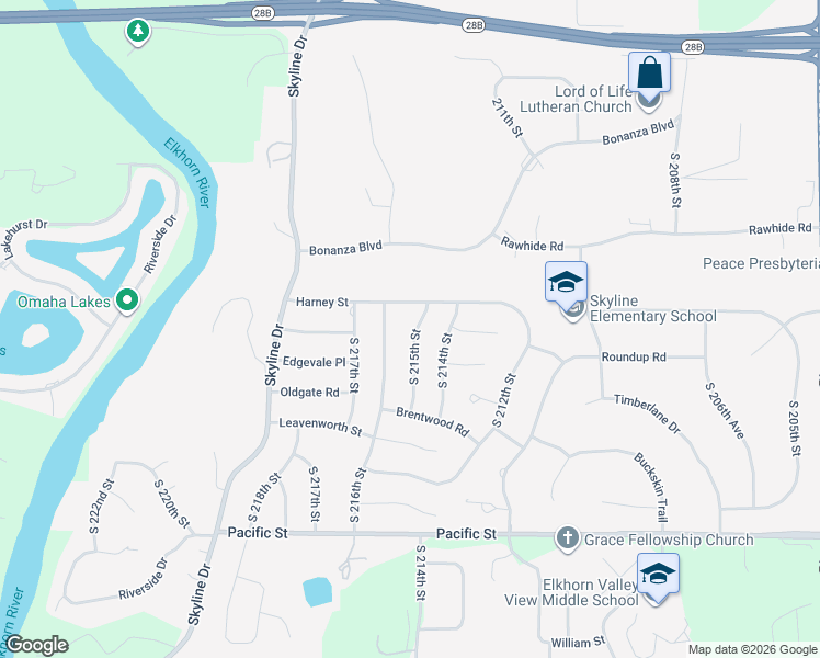 map of restaurants, bars, coffee shops, grocery stores, and more near 418 South 215th Street in Omaha