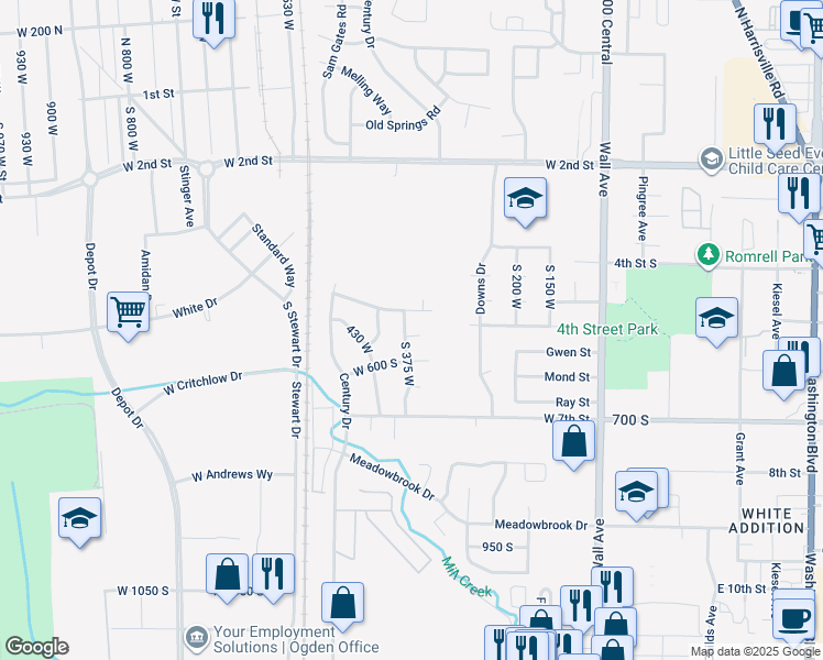 map of restaurants, bars, coffee shops, grocery stores, and more near 532 South 375 West in Ogden