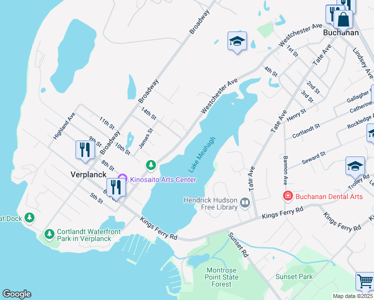 map of restaurants, bars, coffee shops, grocery stores, and more near 241 Westchester Avenue in Verplanck