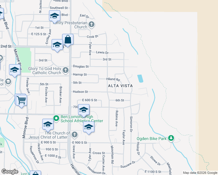 map of restaurants, bars, coffee shops, grocery stores, and more near 462 Polk Avenue in Ogden