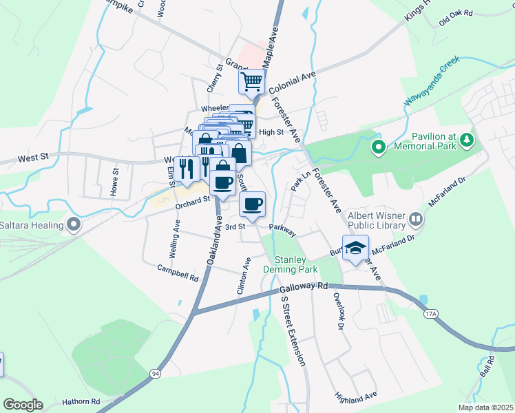 map of restaurants, bars, coffee shops, grocery stores, and more near 59 South Street in Warwick
