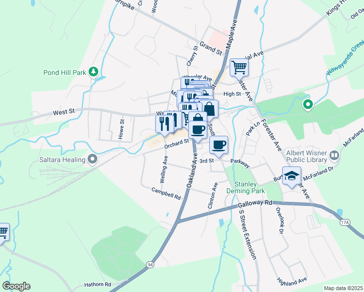 map of restaurants, bars, coffee shops, grocery stores, and more near 9 Orchard Street in Warwick
