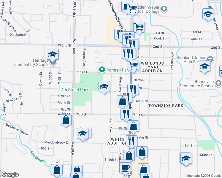 map of restaurants, bars, coffee shops, grocery stores, and more near 500 South 300 East in Ogden