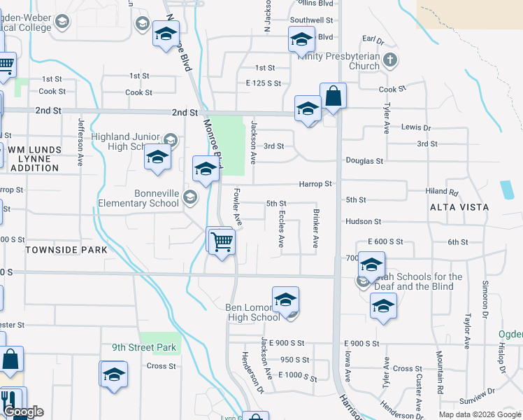 map of restaurants, bars, coffee shops, grocery stores, and more near 505 Jackson Avenue in Ogden