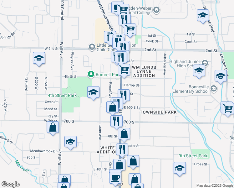 map of restaurants, bars, coffee shops, grocery stores, and more near 369 5th Street in Ogden