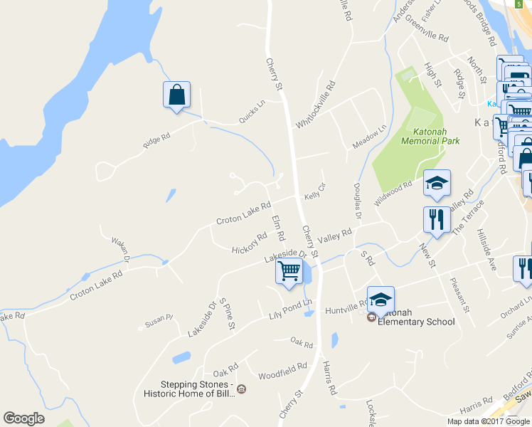 map of restaurants, bars, coffee shops, grocery stores, and more near 28 Croton Lake Road in Katonah