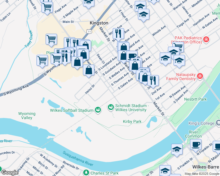 map of restaurants, bars, coffee shops, grocery stores, and more near 379 Northampton Street in Kingston