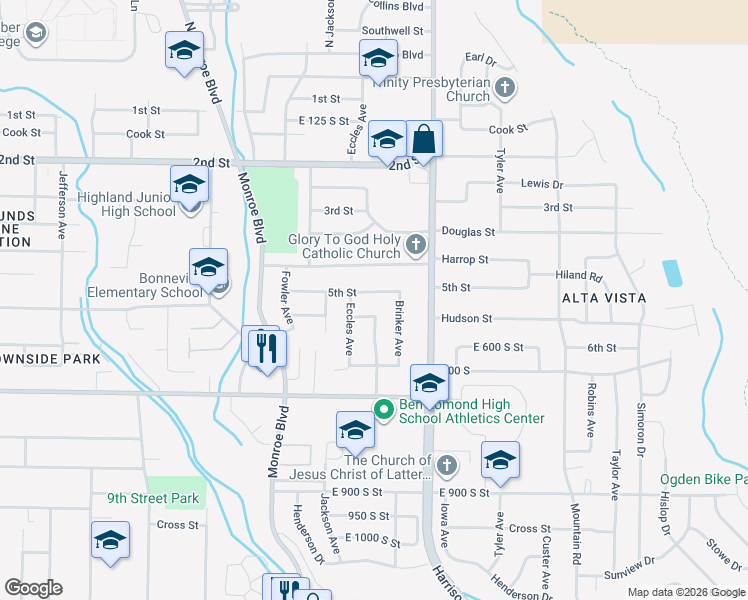 map of restaurants, bars, coffee shops, grocery stores, and more near 510 Eccles Avenue in Ogden