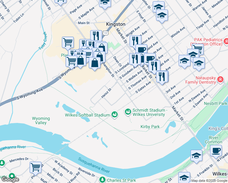 map of restaurants, bars, coffee shops, grocery stores, and more near 18 Heisz Street in Edwardsville