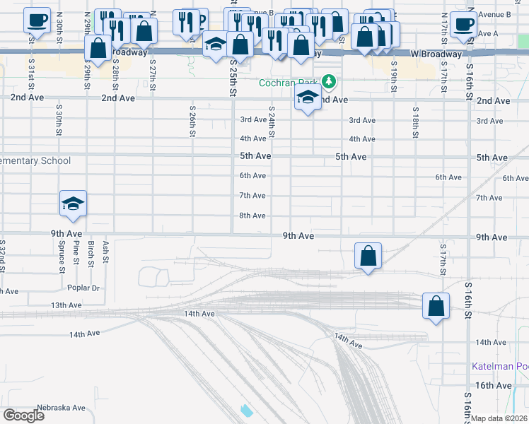 map of restaurants, bars, coffee shops, grocery stores, and more near 2406 8th Avenue in Council Bluffs