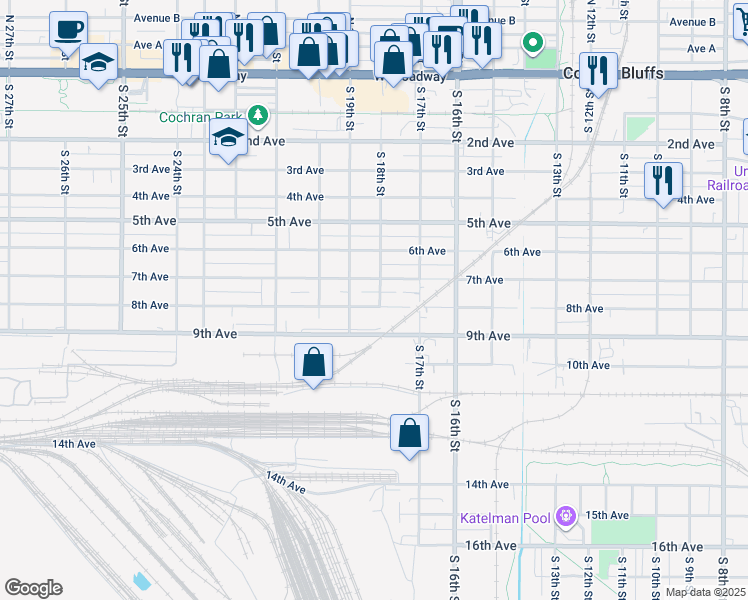 map of restaurants, bars, coffee shops, grocery stores, and more near 1802 8th Avenue in Council Bluffs