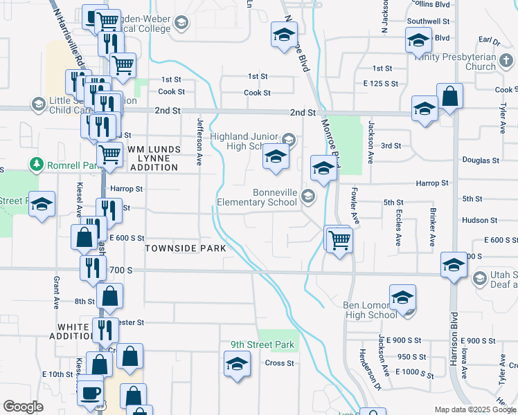 map of restaurants, bars, coffee shops, grocery stores, and more near 746 5th St in Ogden