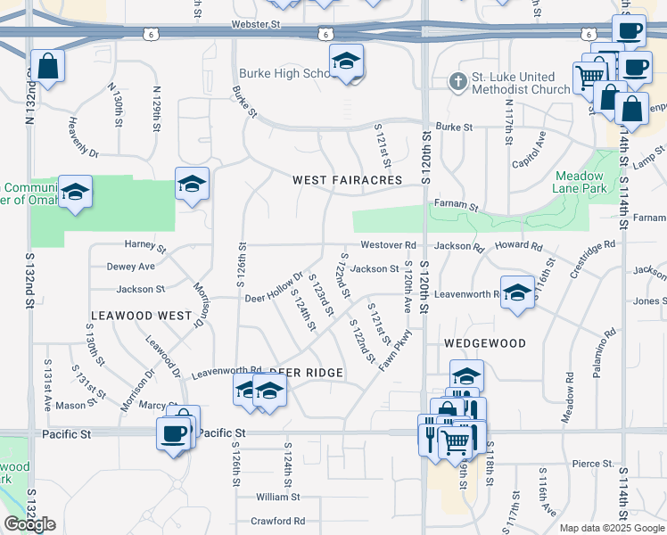 map of restaurants, bars, coffee shops, grocery stores, and more near in Omaha