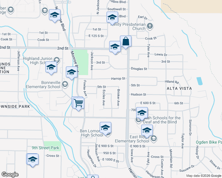 map of restaurants, bars, coffee shops, grocery stores, and more near 510 Eccles Avenue in Ogden