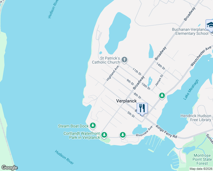 map of restaurants, bars, coffee shops, grocery stores, and more near 260 6th Street in Verplanck