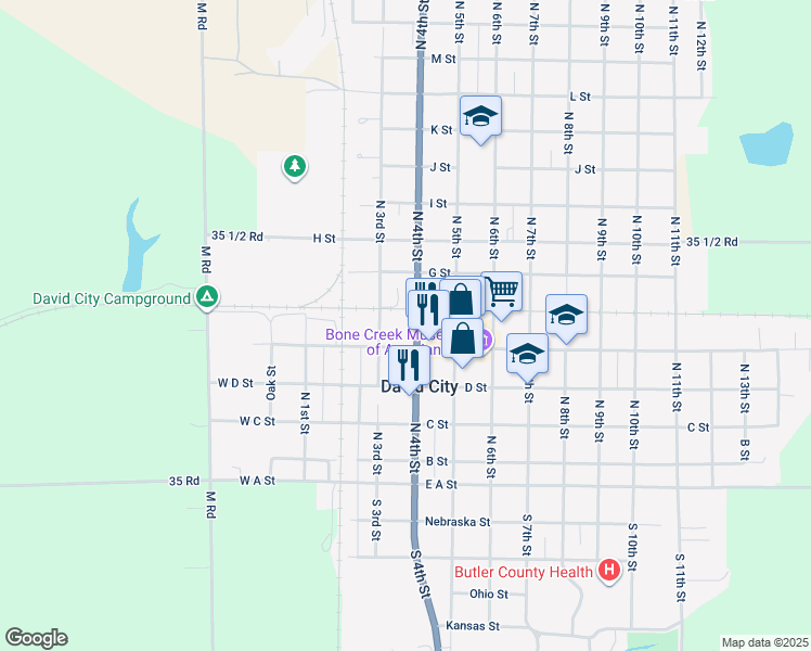 map of restaurants, bars, coffee shops, grocery stores, and more near 557 North 4th Street in David City