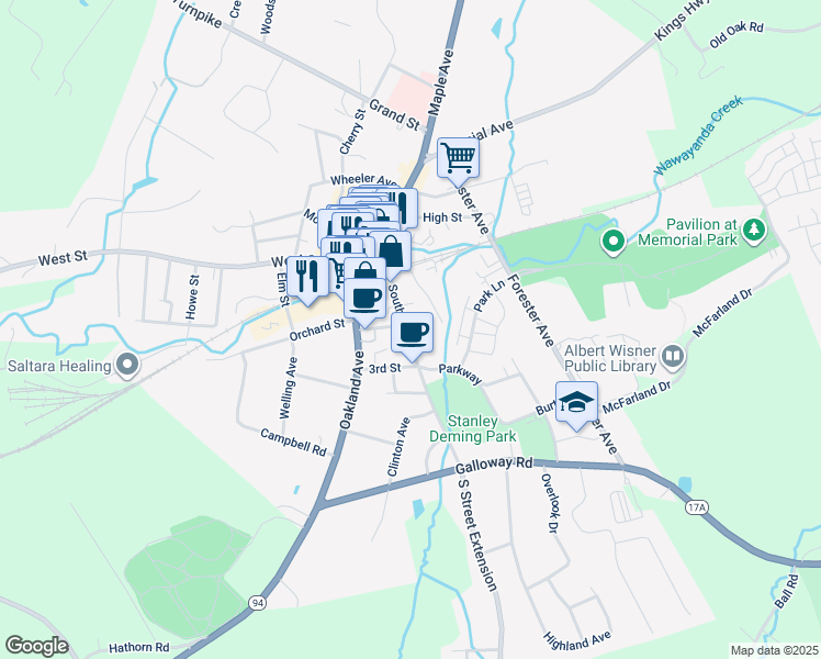map of restaurants, bars, coffee shops, grocery stores, and more near 59 South Street in Warwick