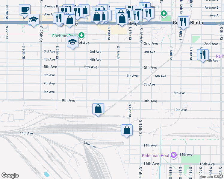 map of restaurants, bars, coffee shops, grocery stores, and more near 1802 8th Avenue in Council Bluffs