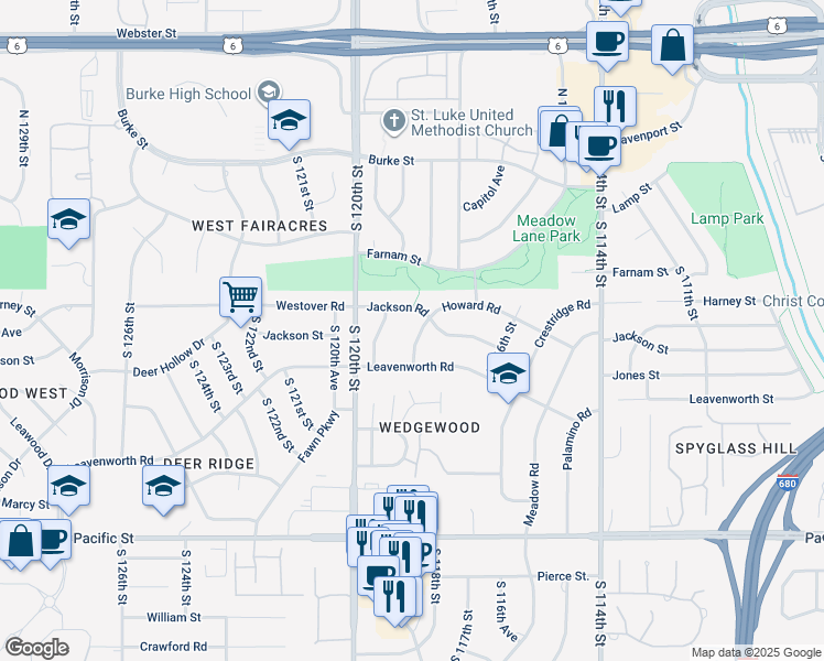 map of restaurants, bars, coffee shops, grocery stores, and more near 441 South 119th Street in Omaha