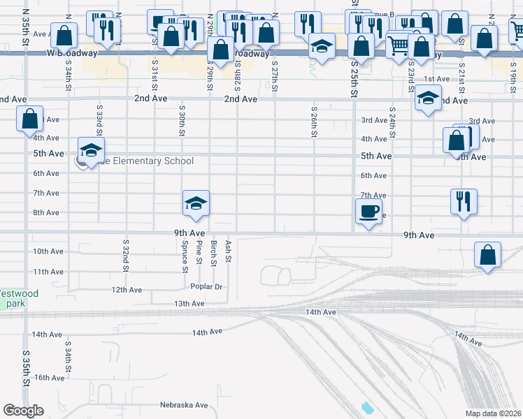map of restaurants, bars, coffee shops, grocery stores, and more near 2718 8th Avenue in Council Bluffs