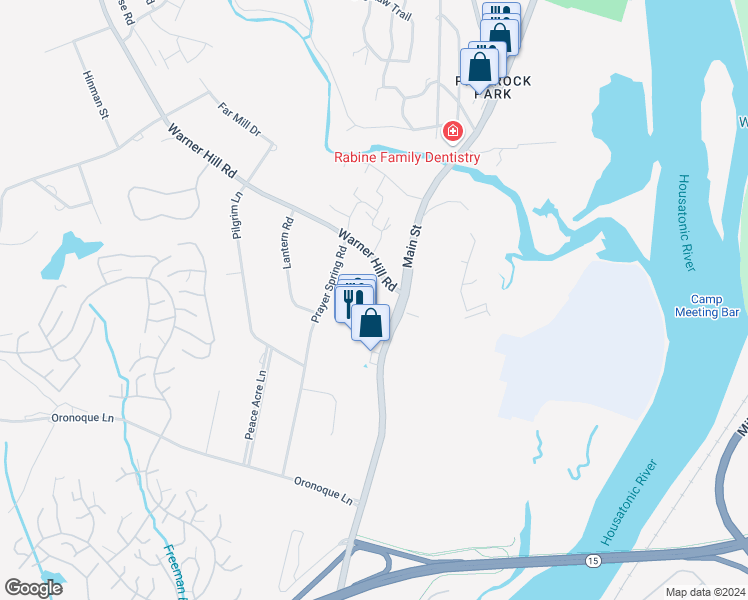 map of restaurants, bars, coffee shops, grocery stores, and more near 7365 Main Street in Stratford