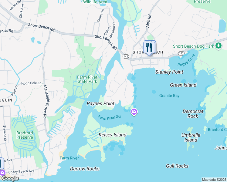 map of restaurants, bars, coffee shops, grocery stores, and more near 2 Clark Avenue in Branford
