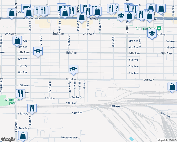map of restaurants, bars, coffee shops, grocery stores, and more near 721 South 28th Street in Council Bluffs