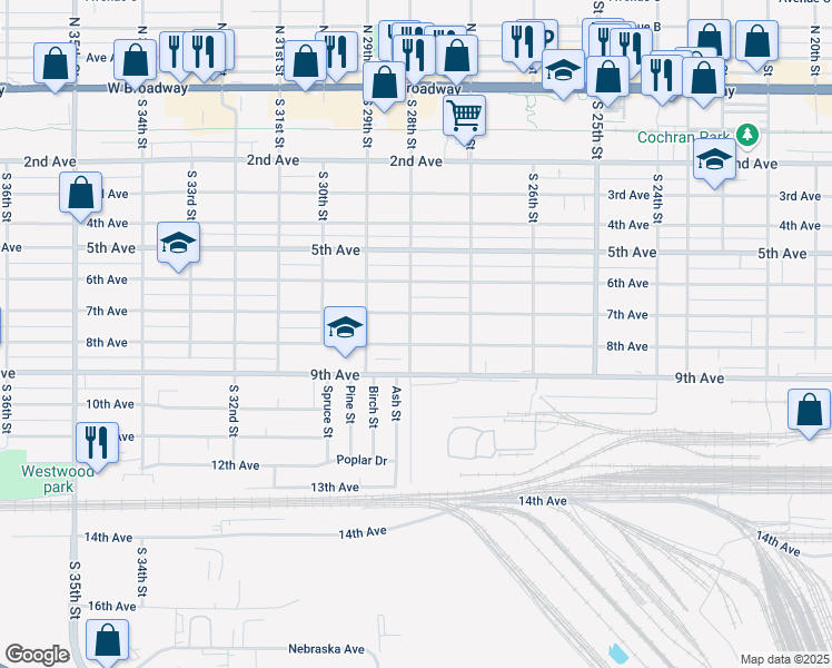 map of restaurants, bars, coffee shops, grocery stores, and more near 721 South 28th Street in Council Bluffs