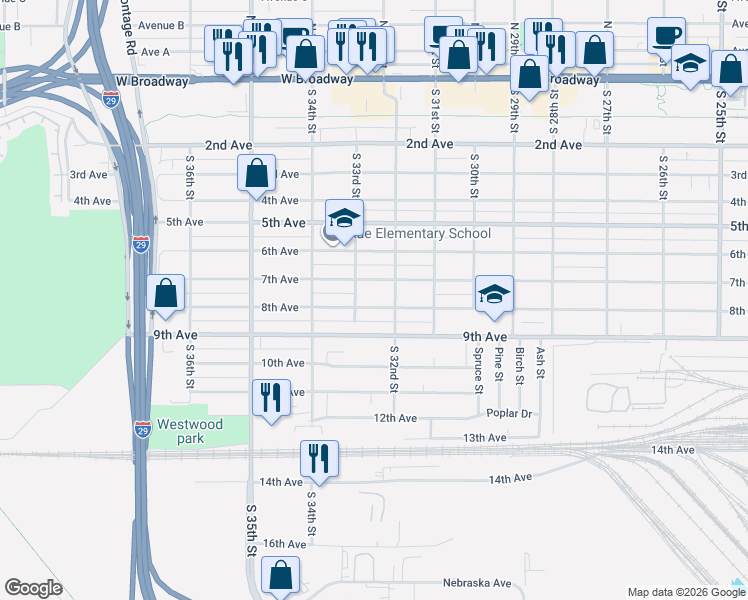 map of restaurants, bars, coffee shops, grocery stores, and more near 3205 8th Avenue in Council Bluffs