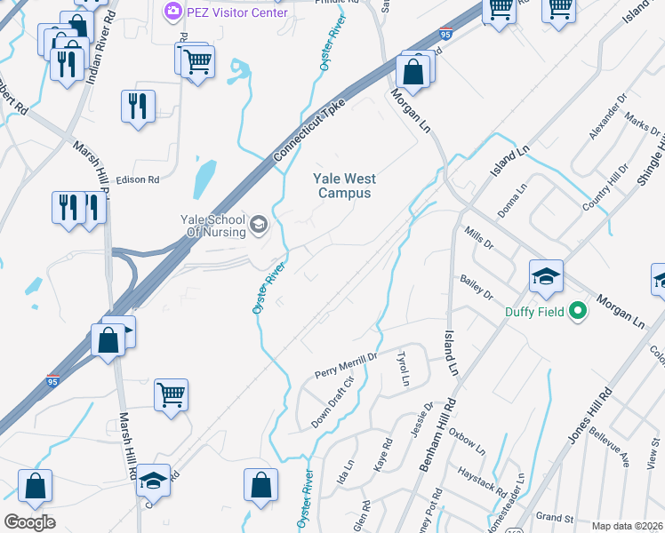 map of restaurants, bars, coffee shops, grocery stores, and more near 301 Heffernan Drive in West Haven