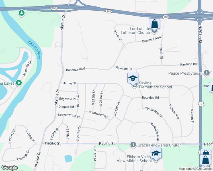 map of restaurants, bars, coffee shops, grocery stores, and more near 21390 Greenlawn Circle in Omaha