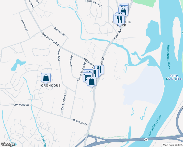 map of restaurants, bars, coffee shops, grocery stores, and more near 125 Warner Hill Road in Stratford