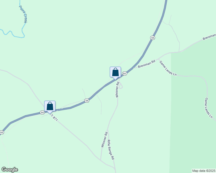map of restaurants, bars, coffee shops, grocery stores, and more near 247-593 Whisner Road in Shippenville