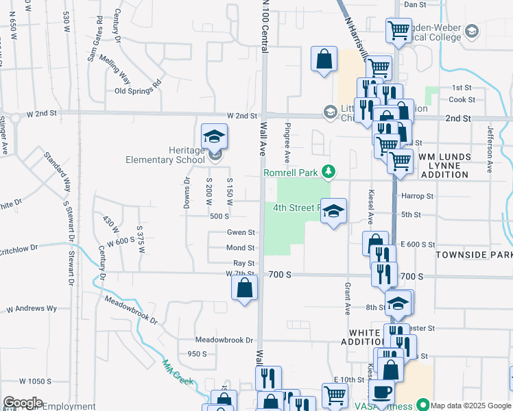 map of restaurants, bars, coffee shops, grocery stores, and more near 481 Wall Avenue in Ogden