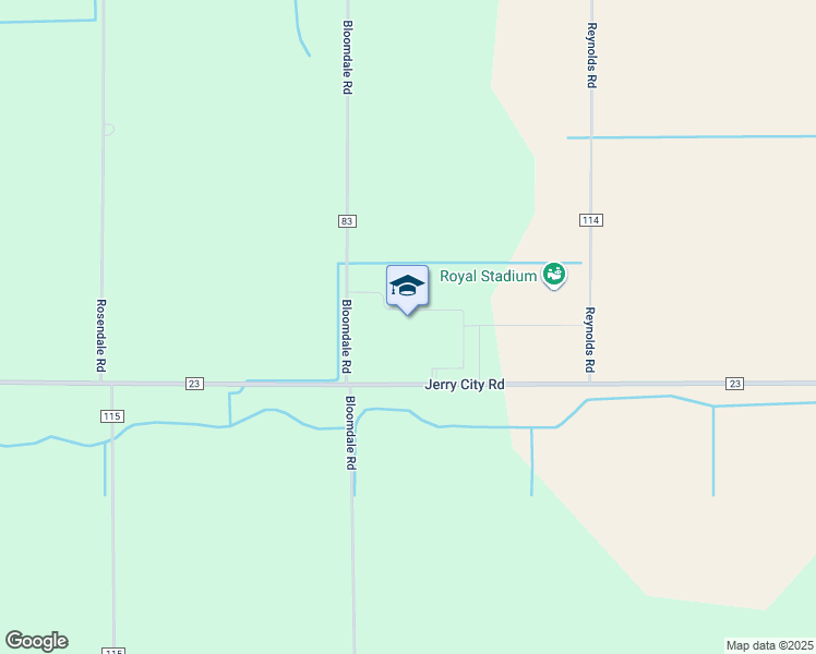 map of restaurants, bars, coffee shops, grocery stores, and more near 7650 Jerry City Road in Bloomdale