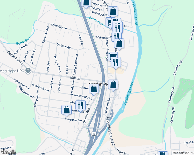 map of restaurants, bars, coffee shops, grocery stores, and more near in Garden View