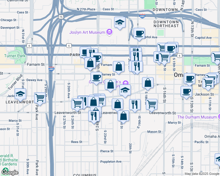 map of restaurants, bars, coffee shops, grocery stores, and more near 2110 Saint Marys Avenue in Omaha