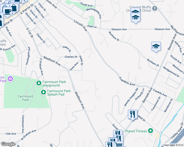 map of restaurants, bars, coffee shops, grocery stores, and more near 742 Lindburg Drive in Council Bluffs