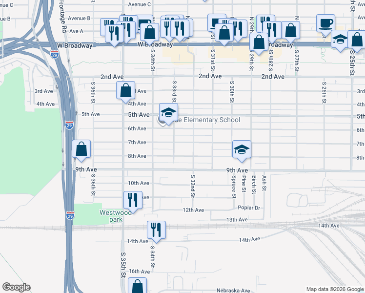 map of restaurants, bars, coffee shops, grocery stores, and more near 3205 8th Avenue in Council Bluffs