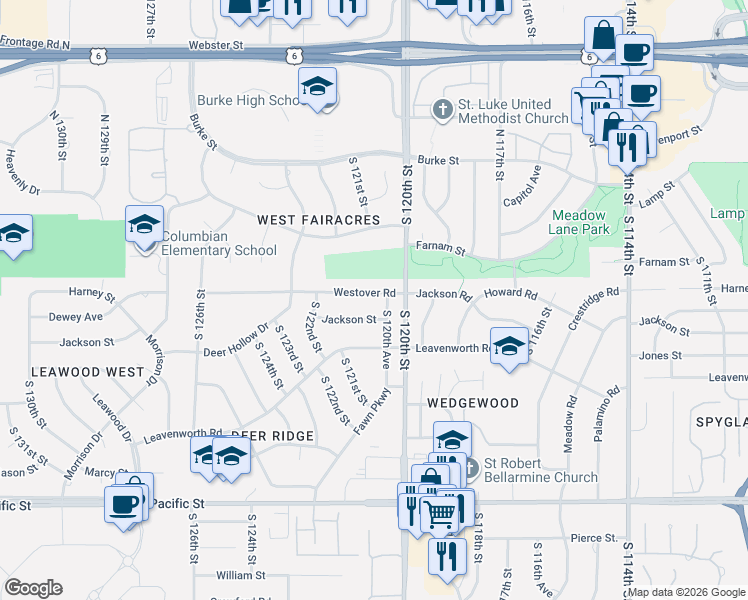 map of restaurants, bars, coffee shops, grocery stores, and more near 12059 Jackson Street in Omaha