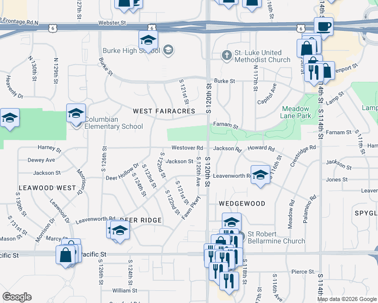 map of restaurants, bars, coffee shops, grocery stores, and more near 12059 Jackson Street in Omaha