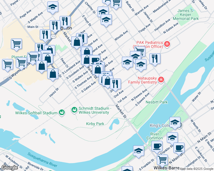 map of restaurants, bars, coffee shops, grocery stores, and more near 310 Market Street in Kingston