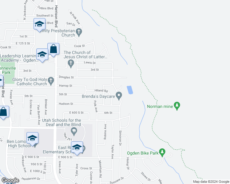 map of restaurants, bars, coffee shops, grocery stores, and more near 427 Simoron Drive in Ogden